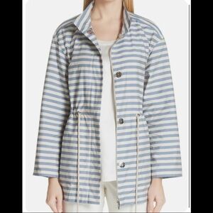 LAYETTE 148 NEW YORK Womens Blue Beige Striped Drawstring Jacket